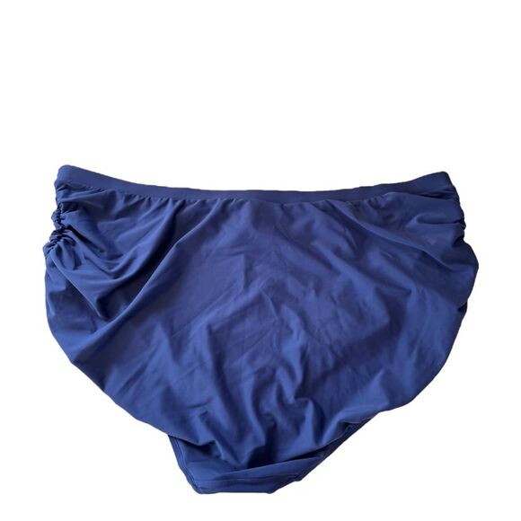 NWOT Catherines | Plus Size Ruched Blue High Rise Bikini Swim Suit Bottoms - Picture 2 of 4